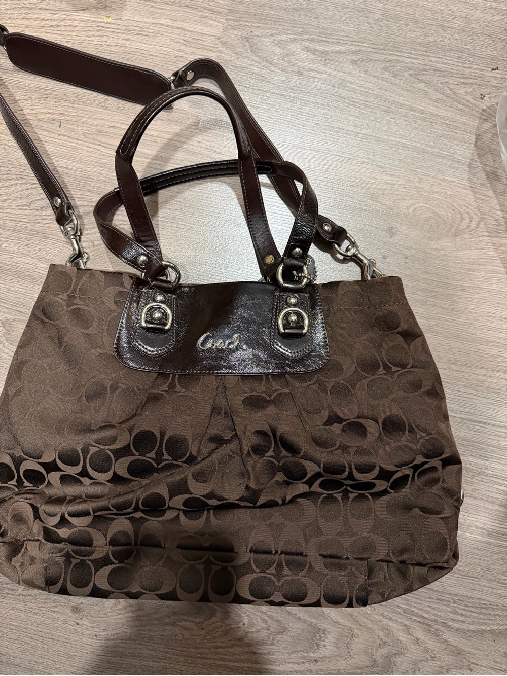 Coach Brown Signature Tote with Dark Brown Leather Trim